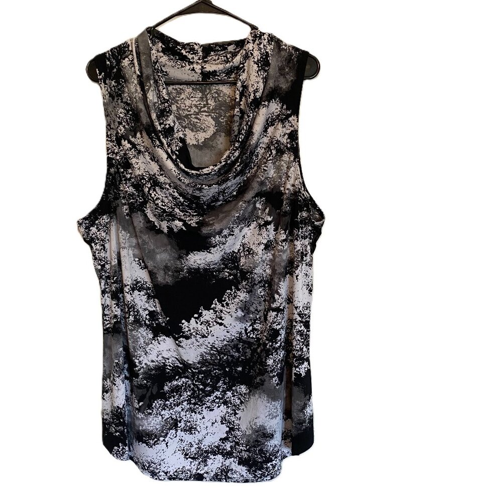 Lane Bryant SZ 18/20 Black White Draped Cowl Neck Sleeveless Top